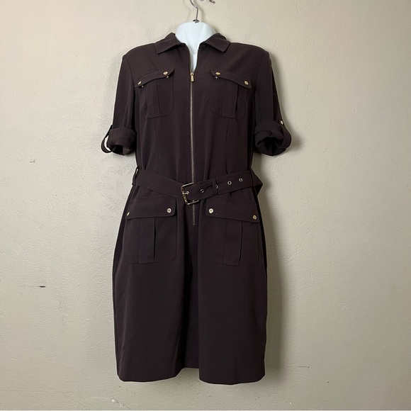 MICHAEL Michael Kors Dresses & Skirts - MICHAEL Michael Kors Womens Short Sleeve Pockets Brown Collared Dress Large
